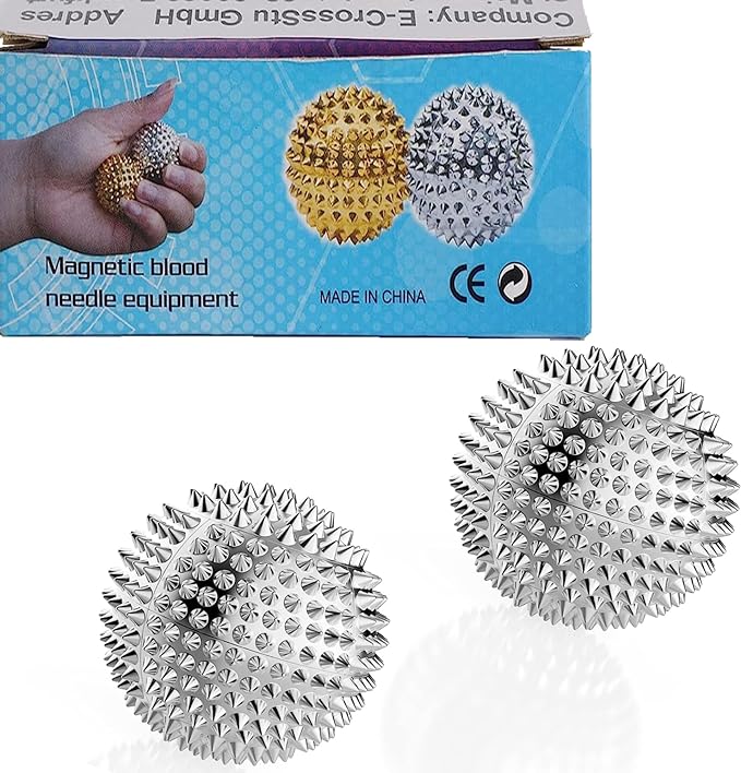 Massage Ball, Magnetic Balls, Hand Spiky Massage Ball Silver Ball 1 Pair, Hand Acupuncture Ball Massage for Adult and Kid, Hand Exercise Squeeze Balls for Pain Pressure and Stress Relief