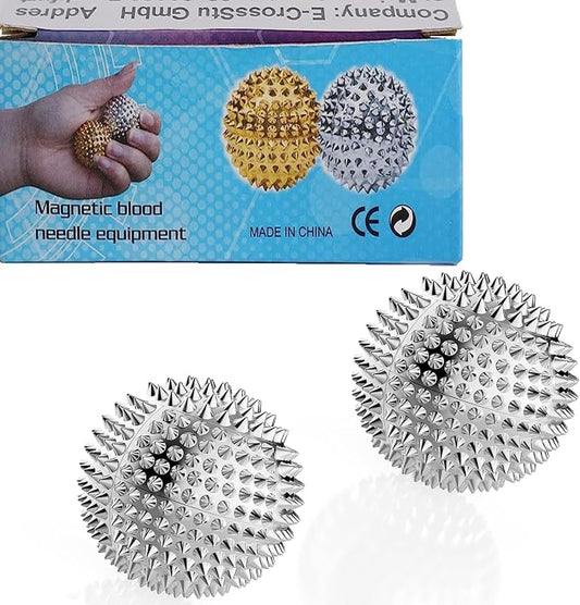Spiky Massage Ball, Magnetic Balls, Hand Massage Ball Silver Ball 1 Pair, Hand Acupuncture Ball Massage for Adult and Kid, Hand Exercise Squeeze Balls for Pain Pressure and Stress Relief