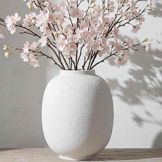 Large White Ceramic Vase, 9.9in Round Tall Flowers Vase for Centerpieces | Waterproof White Pottery Vase for Home Decor, Farmhouse Living Decor