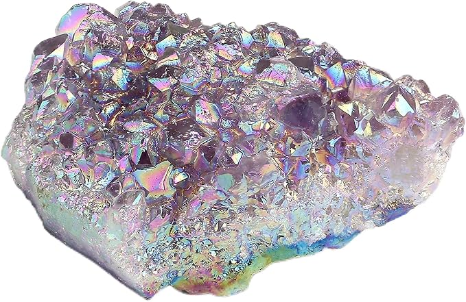 ZHIYUXI Angel Aura Amethyst Crystal Clusters Geode Titanium Bonded Amethyst Crystal Gem Stones Crystals and Stones Natural Rock Raw Stone Energy Balance Reiki Decor 1Pc 50-70g