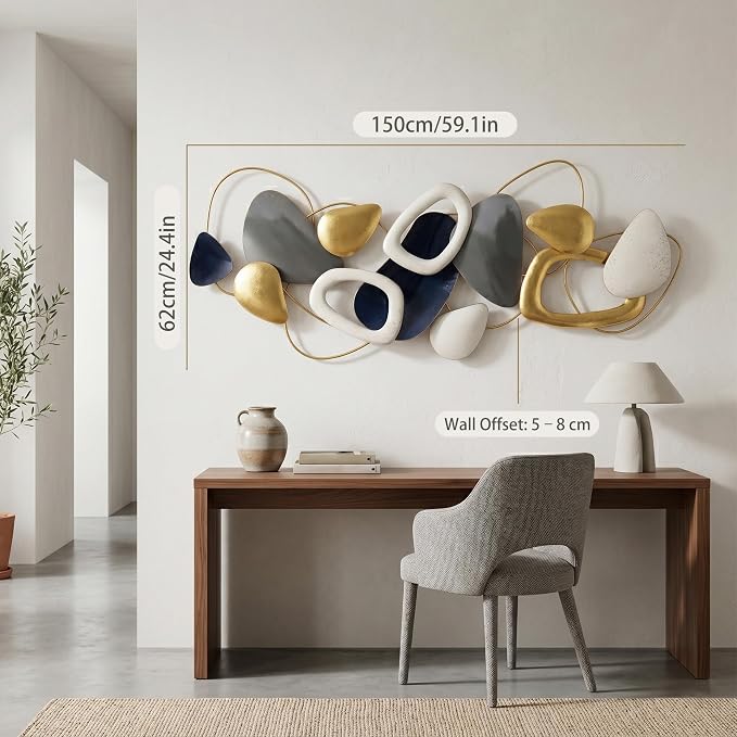 Axioglo 59" Large Wall Decor,3D Abstract Metal Wall Art for Living Room | 59" x 25" metal wall decor with layered metal texture, mounting hardware, two-way display