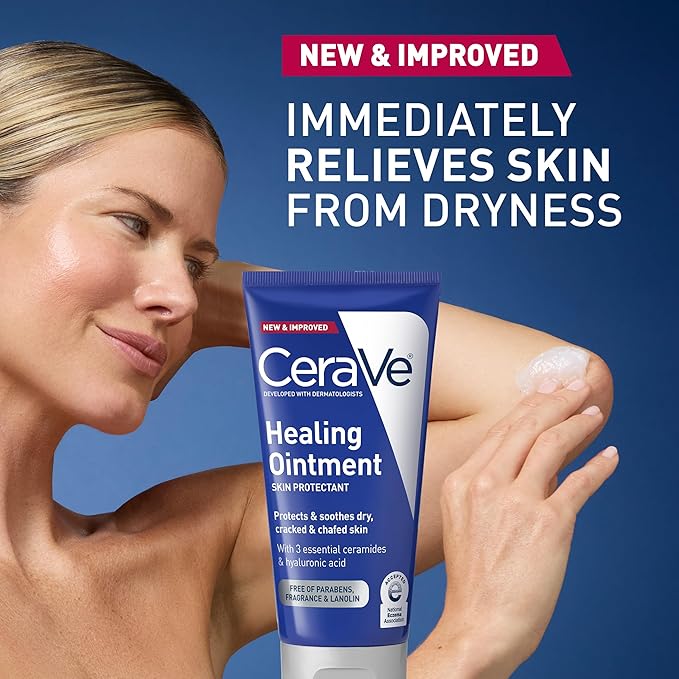 CeraVe Healing Ointment, Hydrating Skin Protectant With Petrolatum, Hyaluronic Acid & Ceramides, Face & Body Skin Barrier Repair For Cracked, Chafed, Dry Skin, Fragrance Free & Lanolin Free, 3 Oz