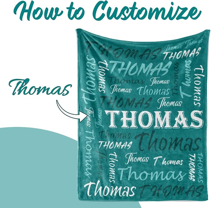 Personalized Throw Blanket, Custom Light Soft Flannel Fleece With Name for Men Women Boys Girls Kids - Customized Gifts for Birthday Christmas Valentines Day - Teal Theme