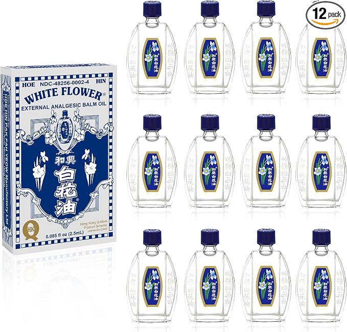 White Flower External Analgesic Balm Oil 2.5ml/ 0.085fl Oz (Authentic US Import) 12 Packs