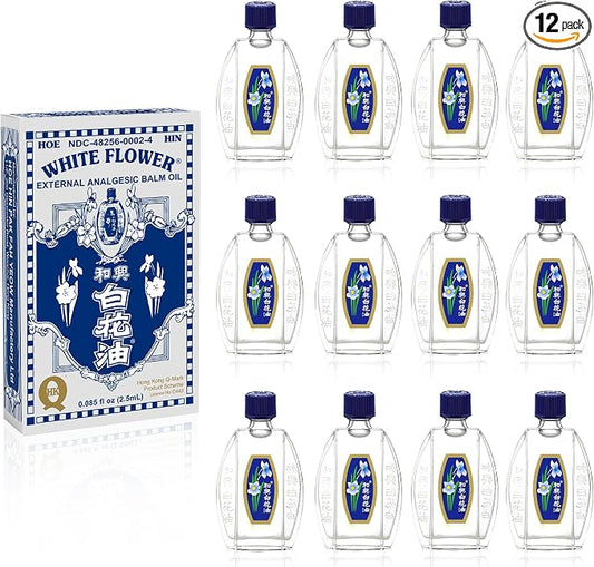 White Flower External Analgesic Balm Oil 2.5ml/ 0.085fl Oz (Authentic US Import) 12 Packs