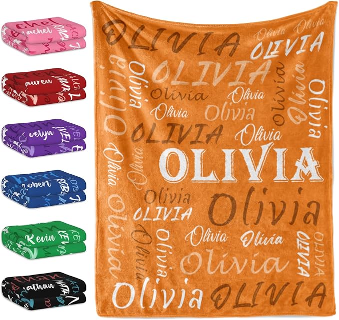 Personalized Orange Theme Throw Blanket, Soft Flannel Fleece with Custom Name for Men, Women, Kids - Perfect for Birthday, Christmas, Valentines Day