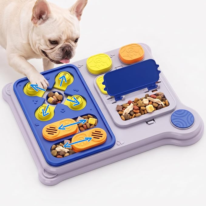 Dog Puzzle Toy, Dog Enrichment Toys, Level 1 Interactive Treat Dispensing Toy for Dogs, Slow Feeder for Mental Stimulation, Non-Slip Base, Detachable Easy-Clean Tray, Blue