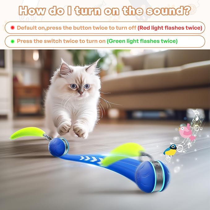 Speedy 2.0 Tail Interactive Cat Toys for Bored Indoor Adult Cats,Rechargeable Automatic Cat Toy Balls Self Moving Chirping,Electric Cat Ball Toy for Smart Kitten Enrichment Exercise Essentials(Blue)