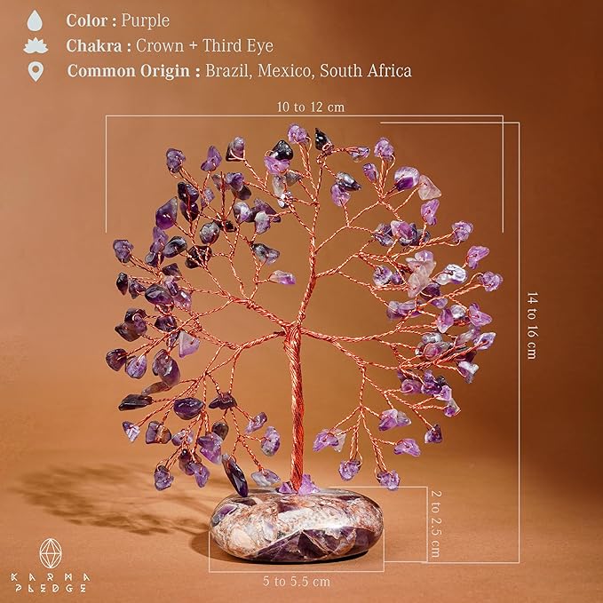 Amethyst Crystal Tree of Life Birthday Gifts for Women, Mom, Friends, Feng Shui Reiki Healing Chakra Tree for Positive Energy, Good Luck, Money, Handmade Aesthetic Home Office Desk Room Table Decor