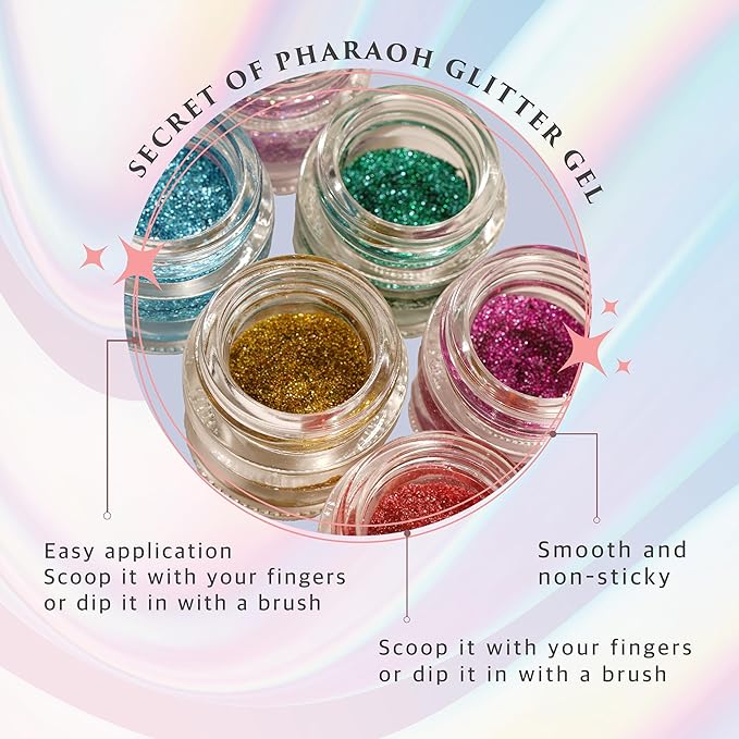Dazzle and Delight: Secret of Pharaoh Glitter Gel for Hair, Body and Face - Lucky Clover | 6 Vibrant Colors, Long Lasting Sparkles, Ideal for Parties, and Festival Look, Glammarous Effect