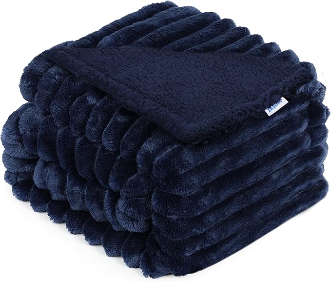 Waterproof Pet Blanket for Large Dogs & Cats - Reversible Calming Plush, Washable Furniture Cover for Couch, Bed, Car Seat, Blocks Leaks, Stains & Pet Fur (Navy, 50"x60")