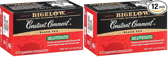 Bigelow Decaffeinated Constant Comment Black Tea Bags, 20 Count Box (Pack of 12) Decaf Black Tea, 120 Tea Bags Total