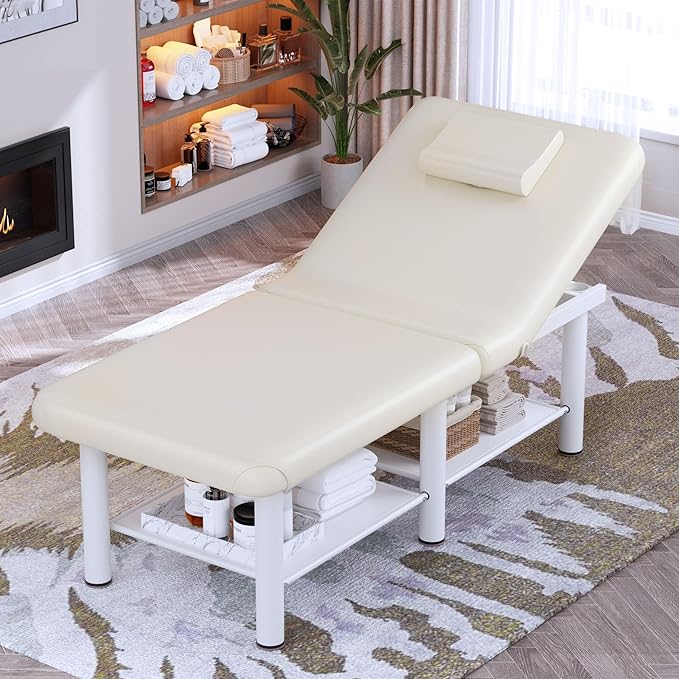 Olela Wide Foldable Massage Table - Professional Massage Table with Adjuatable Backrest & Large Storage Space, Treatment Tables with Metal Frame and Pu Leather for Spa, Beauty, Rehabilitation