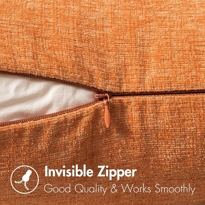 MIULEE Soft Chenille Fall Throw Pillow Covers Orange 18x18 Inch Pack of 2 | Modern Fall Home Decor, Classic Decorative Pillows, Solid Dyed Cases, Boho Couch Cushion Covers for Sofa Bed Living Room