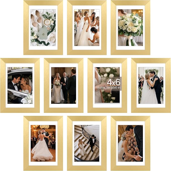 upsimples 4x6 Picture Frame, Photo Collage Wall Decor Set of 10, Gold | Fit 3.5x5 and 4 x 6 Photos, Wall or Tabletop Display, For Gallery Hallway Living Room, For Christmas Mother's Day Wedding