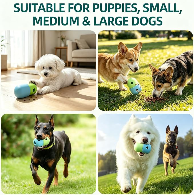 Interactive Dog Treat Dispenser Toy - Slow Feeder Puzzle Chew Toy for Teeth Cleaning, Pet Enrichment Toy for Dogs & Cats, Food-Safe Durable Design, Encourages Natural Foraging Skills