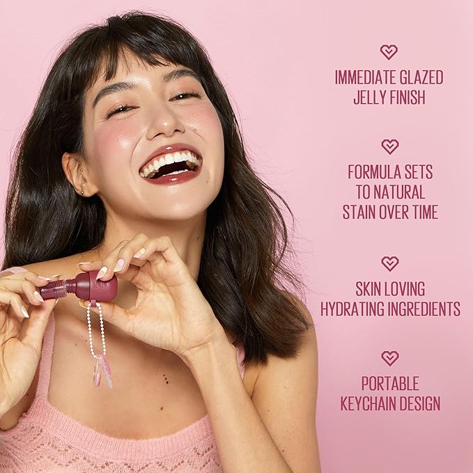 Kaja Lip & Blush Glazed Keychain Stain - Jelly Charm 02 Squeeze Guava | with Triple Berry Complex, Lemon Fruit Extrac & Olive Squalane, Hydrating, Long Lasting Lip Tint