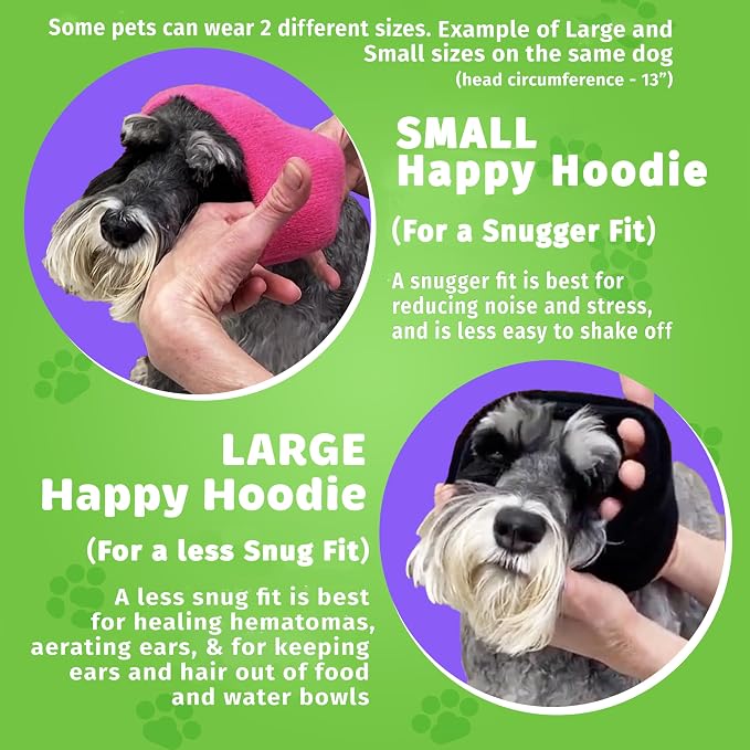 Happy Hoodie The Original Dog & Cat Calming Band - American Brand - Anxiety Relief/Noise Protection-Grooming-Thunder-Fireworks (Large, Pink) - Since 2008 (Pack of 2)