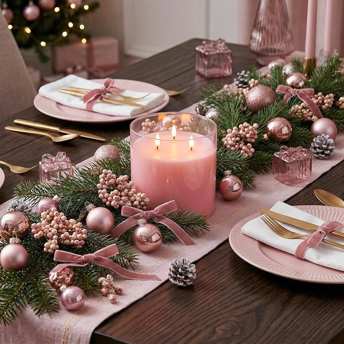 Homemory 6x6 Extra Large Flameless Candle with 3 Wicks, Pink Glass LED Pillar Candle, Real Wax Battery Operated Candle with Remote and Timer, Flickering Flameless Candle Home Wedding Valentine Decor