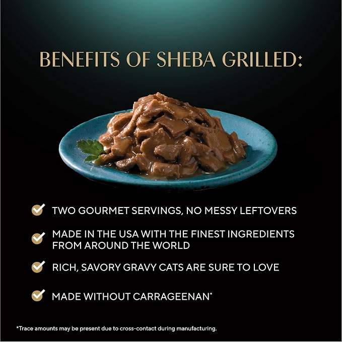 Sheba Perfect Portions Grilled Bites Wet Cat Food, Variety, 2.6 oz, 24 ct | Chicken, Salmon & Tuna variety, 48 servings, snap-peel-serve twin-pack trays, complete & balanced, vitamins & minerals