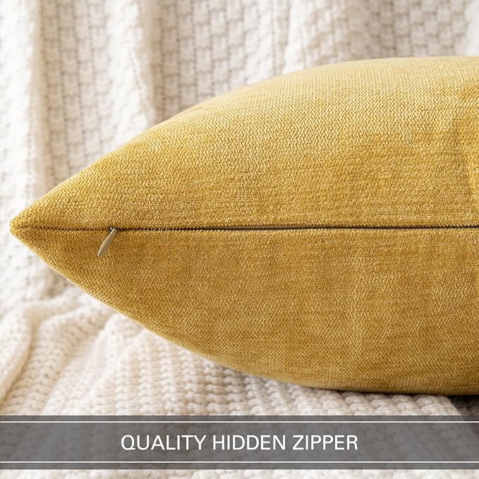 MIULEE Pack of 2 Mustard Yellow Decorative Pillow Covers 20x20 Inch | Soft Chenille Couch Throw Pillows Farmhouse Cushion Covers for Home Decor Sofa Bedroom Living Room