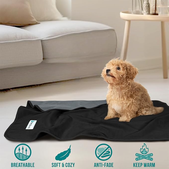 PetAmi Waterproof Dog Blanket for Couch, Pee Proof Reversible Cat Blanket for Sofa Bed Furniture Protector, Soft Fleece Washable Pet Throw for Dogs Cats Puppies Kittens, 60x80 Black Gray