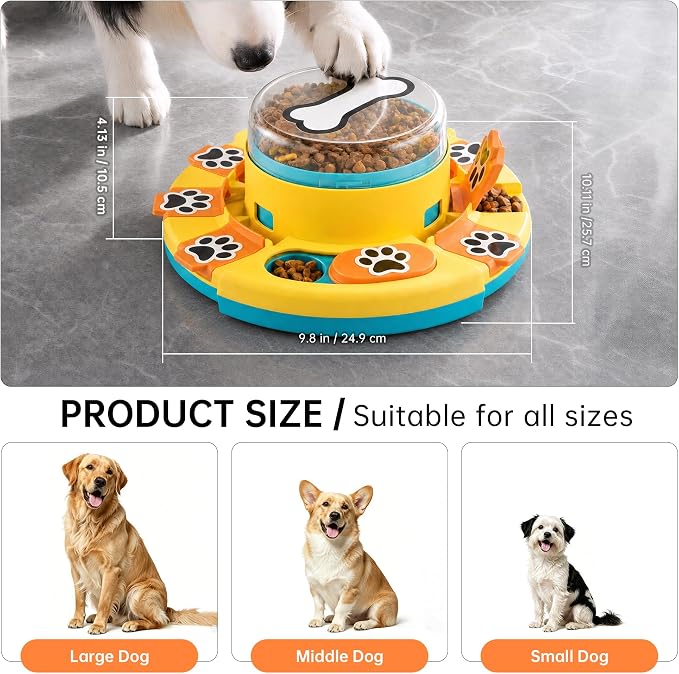 Dog Puzzle Toy 2 Levels, Slow Feeder, Pup Food Treat Feeding Dispenser for IQ Training and Entertainment for All Breeds,Blue with Pattern