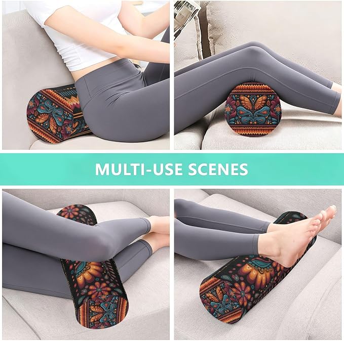 Neck Roll Pillow Bolster Pillows Round Health Memory Foam Long Round Cervical Cylinder Body Removable Washable Cover Bed Legs Back Yoga Mexican Otomi Black