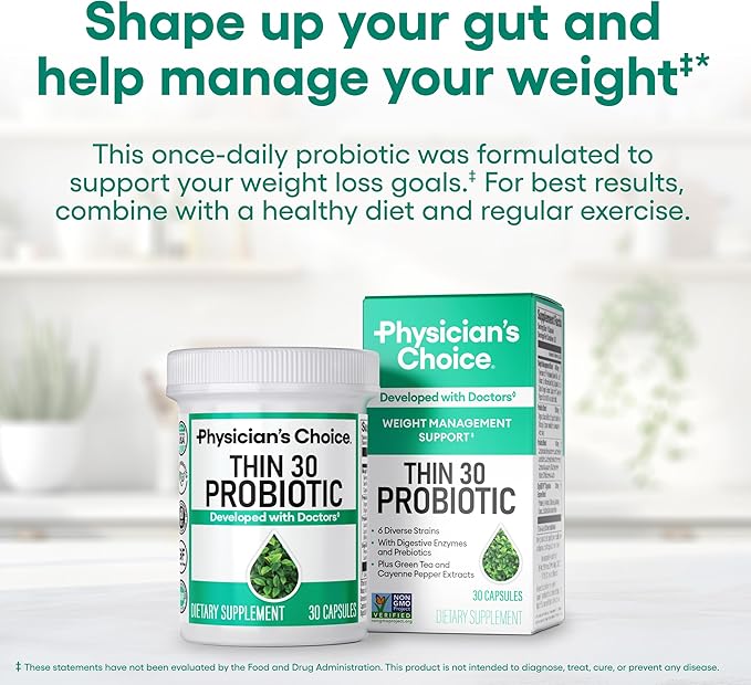 Physician's CHOICE Probiotics for Weight Management & Bloating - 6 Probiotic Strains - Prebiotics - Key ingredient Cayenne - Supports Gut Health - Weight Management for Women & Men - Green Tea - 60 CT