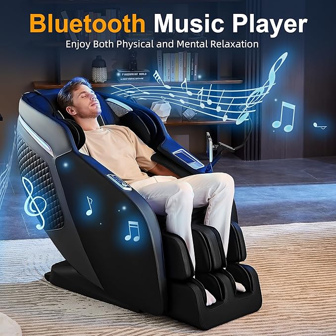 Luxury 4D Full Body Massage Chair, Zero Gravity SL-Track Shiatsu Recliner ,18 Auto Modes & 6 Massage Techniques,Lumbar & Calf Heating,Foot Roller and Calf Kneading,Voice/App/Touch Control,Body Scan
