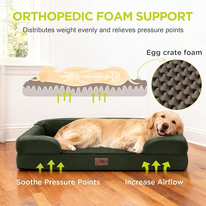 Orthopedic Dog Bed for Medium Large Size Dogs, Memory Foam Pet Couch Sofa with Washable Removable Bolster Cover, 30 x 20