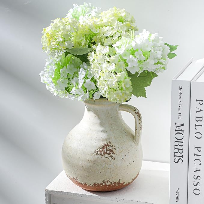 Ceramic Flower Vase Home Decor - 7.1 Inch Farmhouse Vases Rustic Vintage Living Room Kitchen Bedroom Decorations for House Book Shelf Office Coffee Desk Dining Fireplace