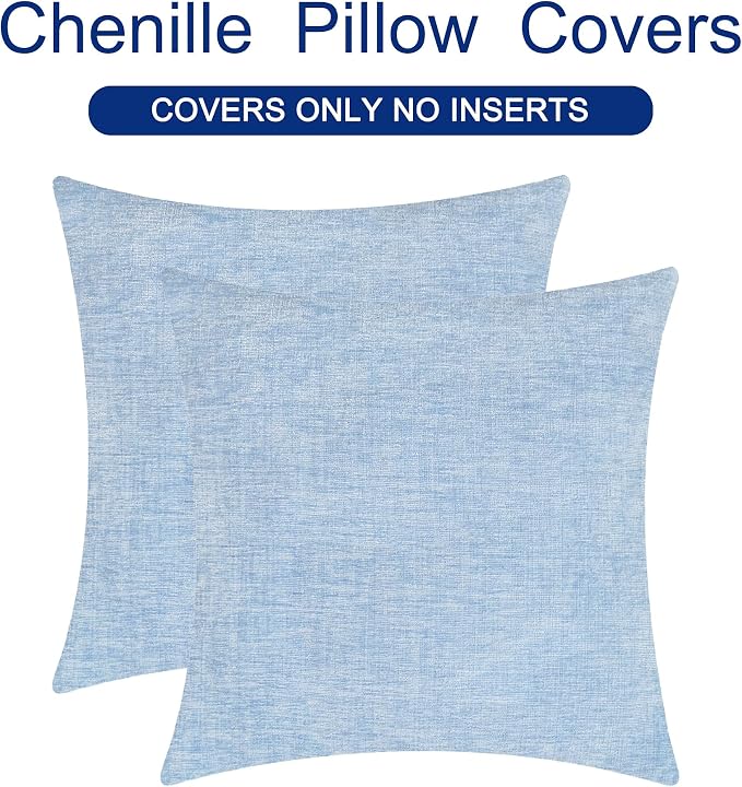 CaliTime Decorative Couch Throw Pillow Covers 20 X 20 Inches Baby Blue | Pack of 2, Cozy Chenille Cushion Cases for Sofa Bed Living Room Farmhouse Home