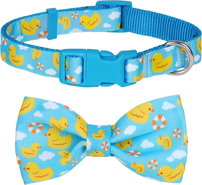 azuza Dog Collar with Bow Tie, Soft and Comfortable Adjustable Bowtie Dog Collar for Large Dogs (L, Yellow Duck)