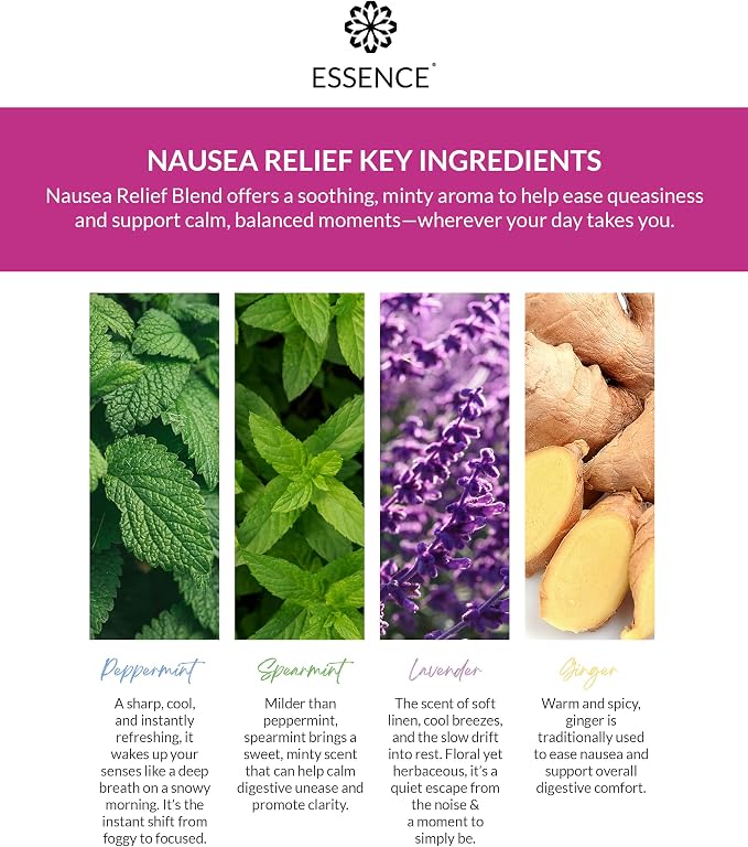 Essence Pearl Travel Case | Nausea Relief Essential Oil | Aromatherapy Nasal Diffuser & Essential Oil Carrying Case | Peppermint & Ginger Blend | Travel-Friendly Kit | Black Pod