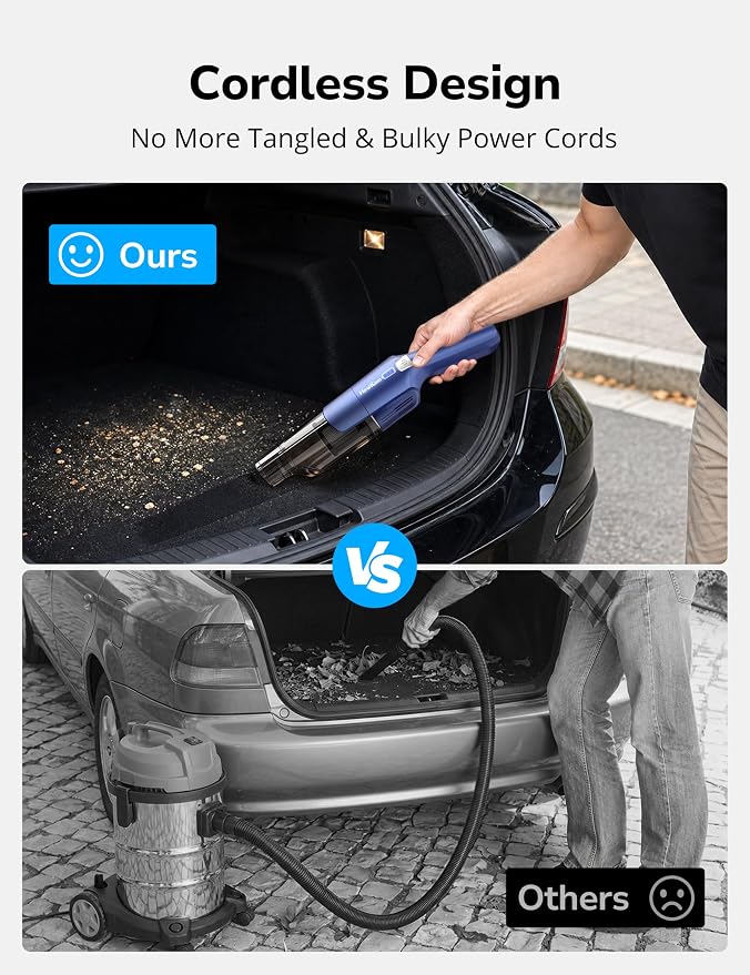 Handheld Vacuum Cordless, 24KPA Powerful, Rechargeable, Charging Dock, Ergonomic Handle, 2-in-1 Crevice Tool, 1.8lb Portable Vacuum Cleaner with 2-Speed for Car, Portable Car & Pet Hair Vacuum