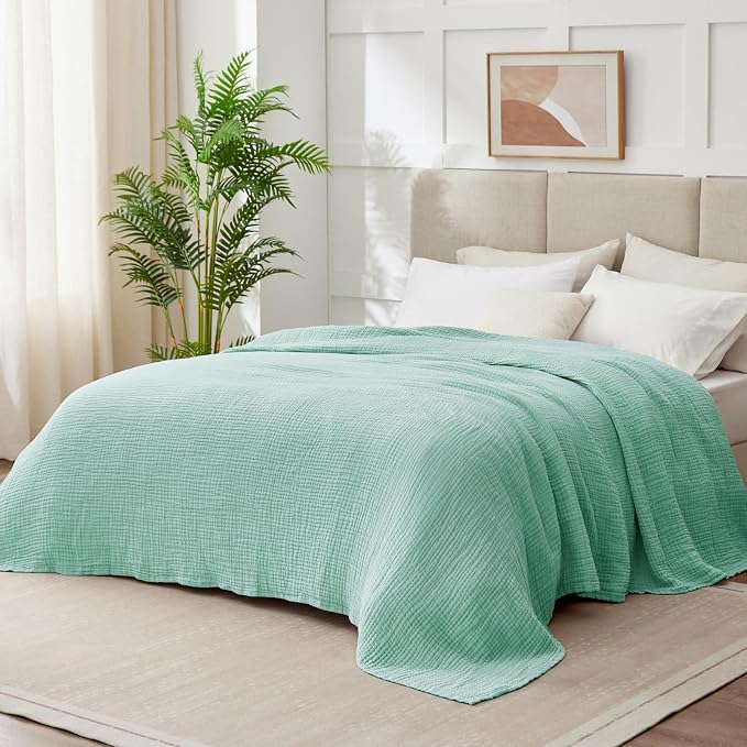 100% Cotton Muslin Blanket Large 50" x 70", Breathable and Lightweight Cotton Throw Blanket for Bed and Couch, Soft Cooling Summer Gauze Blanket for Adults All Season, Mint