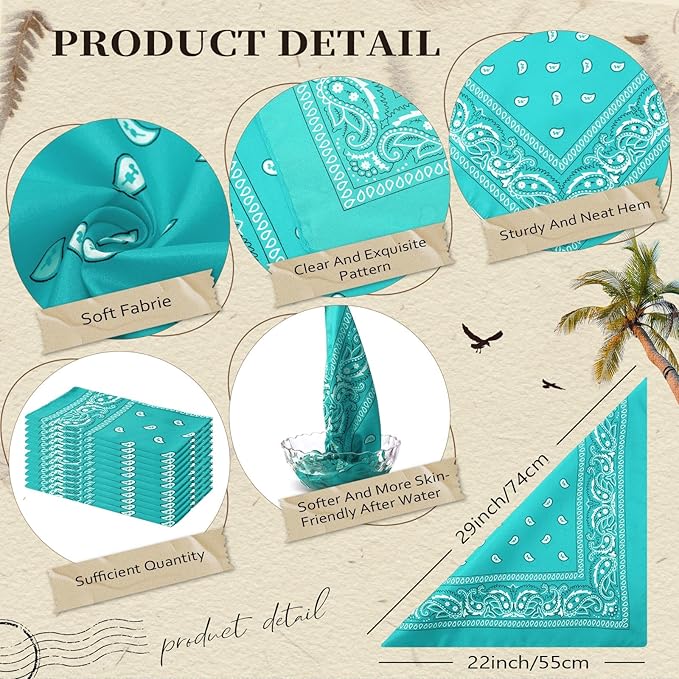 Suhine 12 Pcs Bandanas Bulk 22 x 22 Inch Paisley Headband Cowboy Handkerchief Christmas Thanksgiving Gift for Women Men