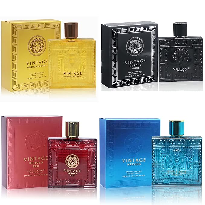 A CENTER Men's Cologne Gift Set 4 Pack Vintage Heroes Series - 3.4 Fl Oz Each | Vanilla Bourbon, Leather & Amber Floral Fragrance | Luxury Eau de Parfume for Men All Day Use