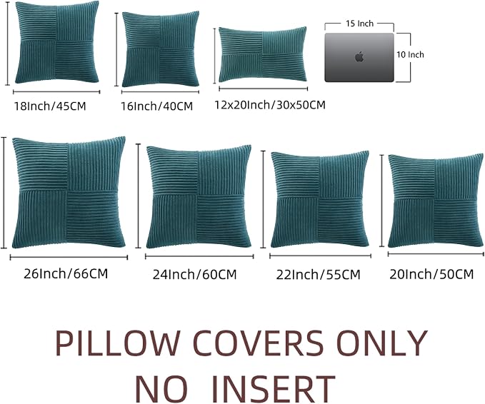 Fancy Homi Teal Lumbar Decorative Throw Pillow Covers 12x20 Inch for Living Room Couch Bed Sofa, Rustic Farmhouse Boho Home Decor, Soft Striped Corduroy Rectangle Accent Cushion Case 30x50 cm