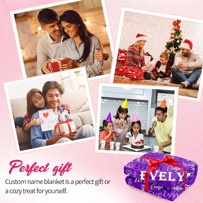 Personalized Custom Purple Theme Light Soft Flannel Fleece Throw Blanket with Name for Men, Women, Boys, Girls, Kids - Customized Name Gifts for Birthday, Christmas, Valentines Day