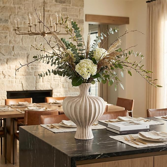 Ceramic Flower Vase Home Decor,11" Rustic Vintage Clay Beige Heart Terracotta Vases Farmhouse Table Vases Living Room Decor Pottery Pots for Home Shelf Coffee Dining Desk Fireplace
