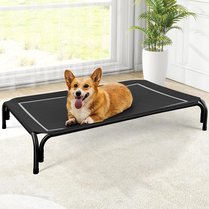 Czpalo Outdoor Elevated Dog Bed for Large Medium Dogs, No-Tool Assembly. | Raised design promotes airflow. Tool-free assembly, easy-to-clean mesh, portable, with anti-skid feet. Indoor/outdoor use.
