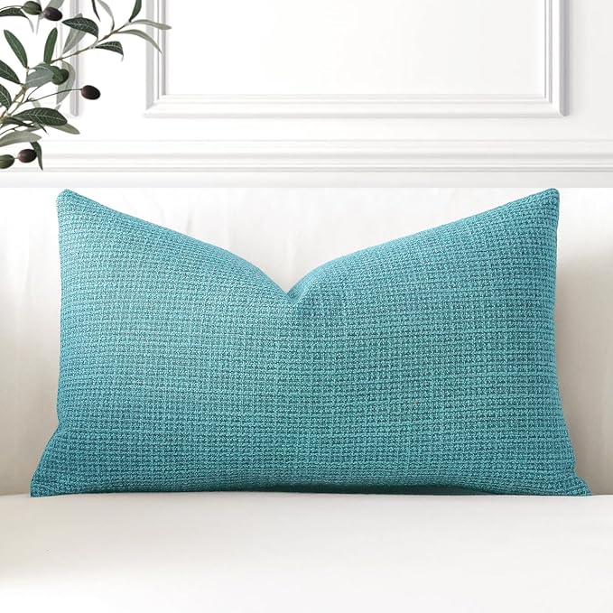 OTOSTAR Linen Throw Pillow Cover Set of 1 Decorative Lumbar Pillowcases Cushion Covers 12x20 Inch for Home Decor Sofa Bedroom Car 30 x 50CM Turquoise