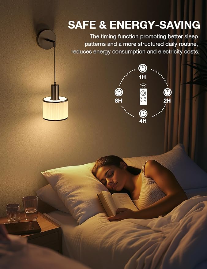 Battery Operated Wall Sconce Set of 2, Black&Off-White Wireless Rechargeable Wall Lights with 5200mAh Dimmable Detachable Bulbs and Remote, 9 Colors Sconces Wall Decor for Bedroom Living Room