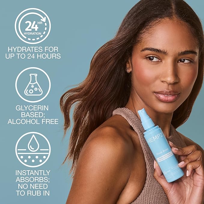 Hempz Ocean Breeze Body Moisturizer Spray, Hydrating Lightweight Mist with Hyaluronic Acid, Travel Friendly, 3.4 fl.oz.