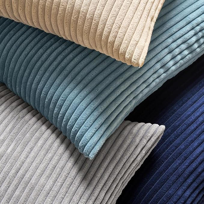 MIULEE Decorative Corduroy Throw Pillow Covers Set of 2 20x20 Smoky Blue | Soft Striped Textured Cushion Cases, Boho Coastal Square Pillowcases for Home Decor, for Couch Chair Sofa Bed Living Room