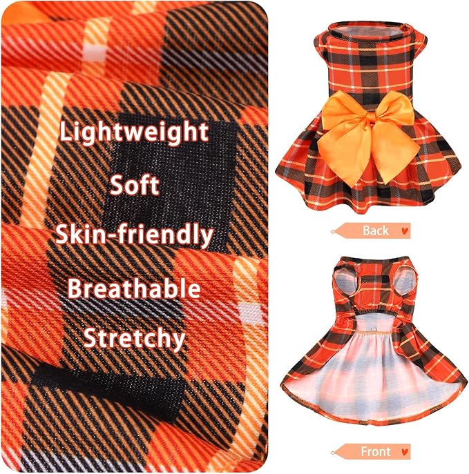 PUPTECK Plaid Dog Dress with Bow Puppy Clothes for Autumn, Orange Plaid L | Puppy Doggie Pet Clothes Outfits Apparel Costume for Wedding Anniversary Birthday Photoshoot for Small Medium Large Dogs Girl