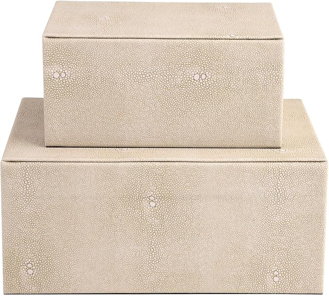 HofferRuffer Faux Leather Jewelry Boxes, Decorative Boxes Storage Accessory Organizer with Gold Hardware Decor, Classic Vegan Leather Set of 2 Pieces (Light Grey)