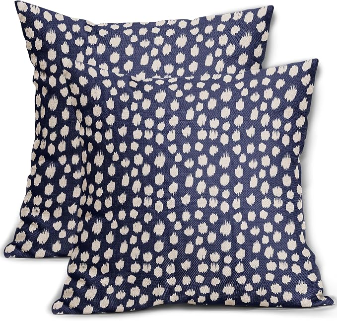 Navy Blue Cream Pillow Covers 24x24 Set of 2 Boho Design Polka Dot Throw Pillows Modern Brush Strokes Print Decorative Outdoor Pillowcase Square Cushion Cover Linen Pillow Case for Home Sofa Couch Bed